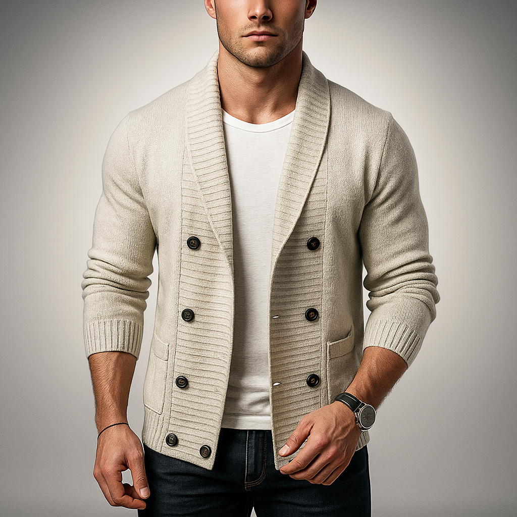 Double-Breasted Cotton-Blend Cardigan