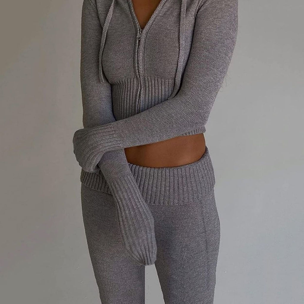 Ribbed Cropped Hoodie & High-Waist Lounge Set