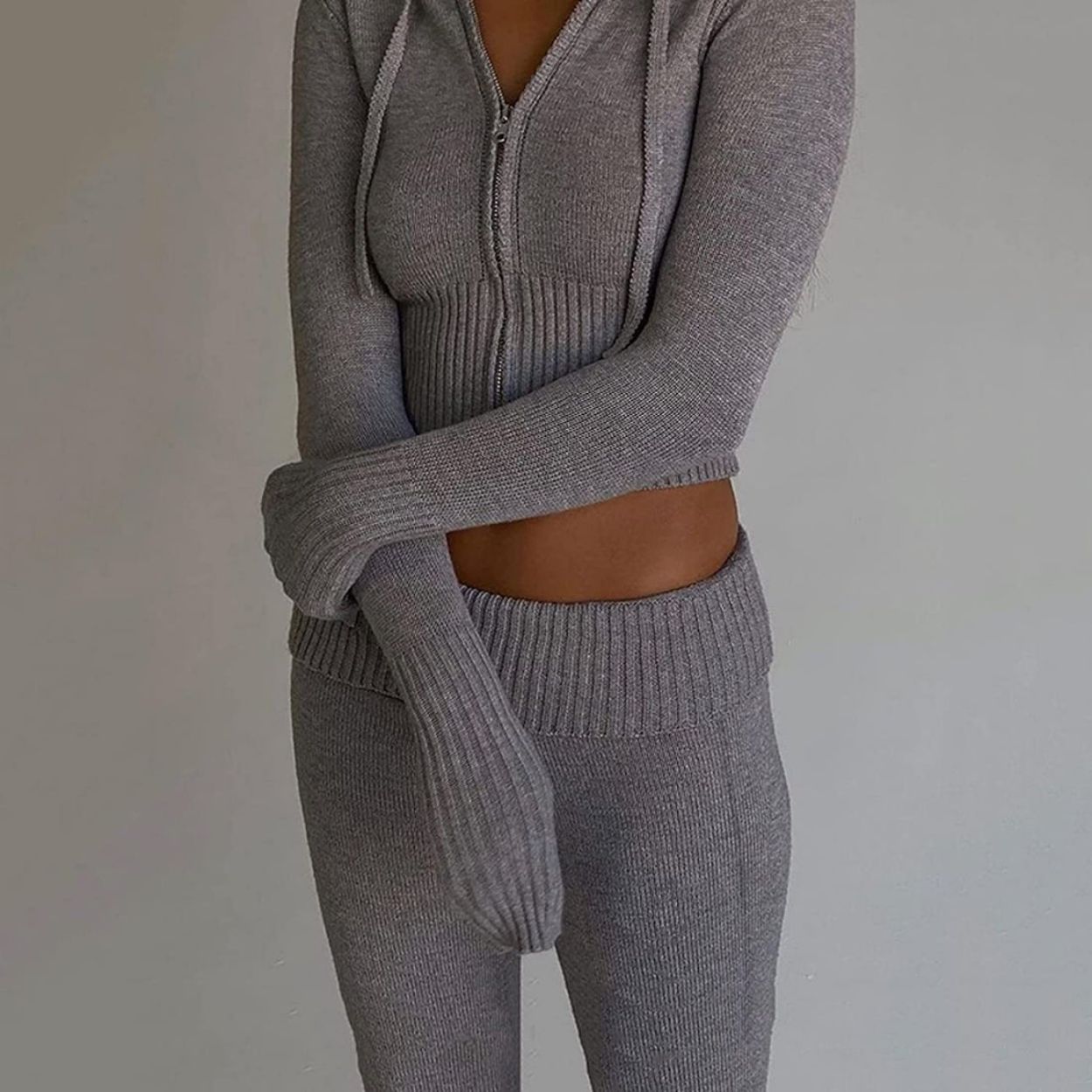 Ribbed Cropped Hoodie & High-Waist Lounge Set