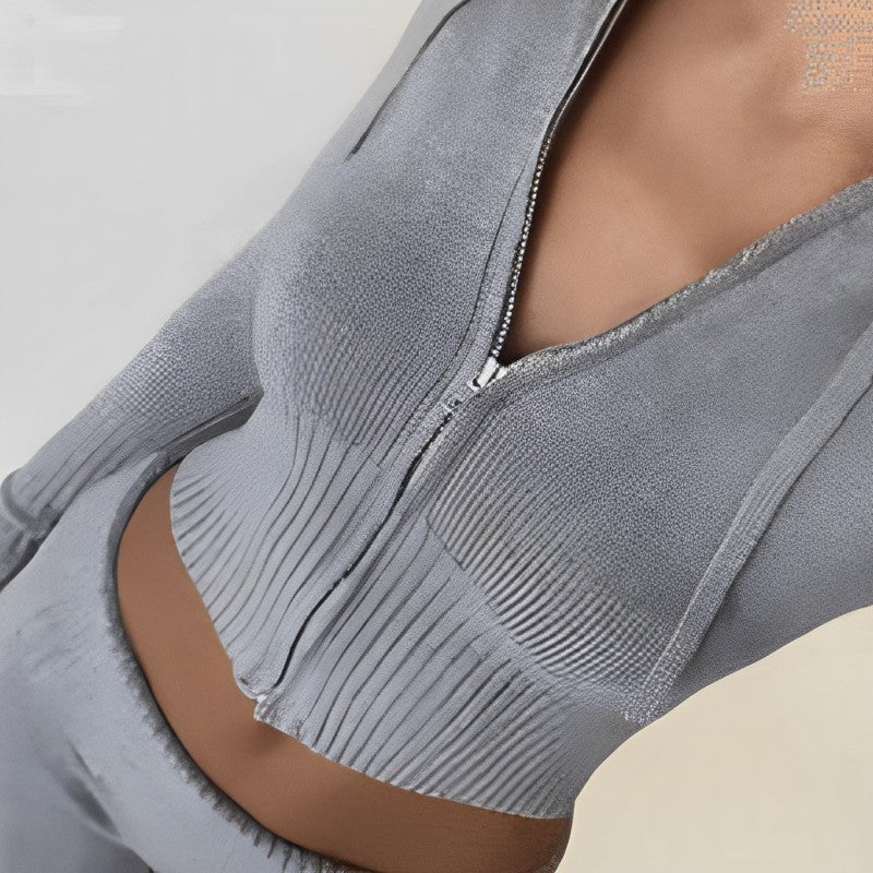 Ribbed Cropped Hoodie & High-Waist Lounge Set