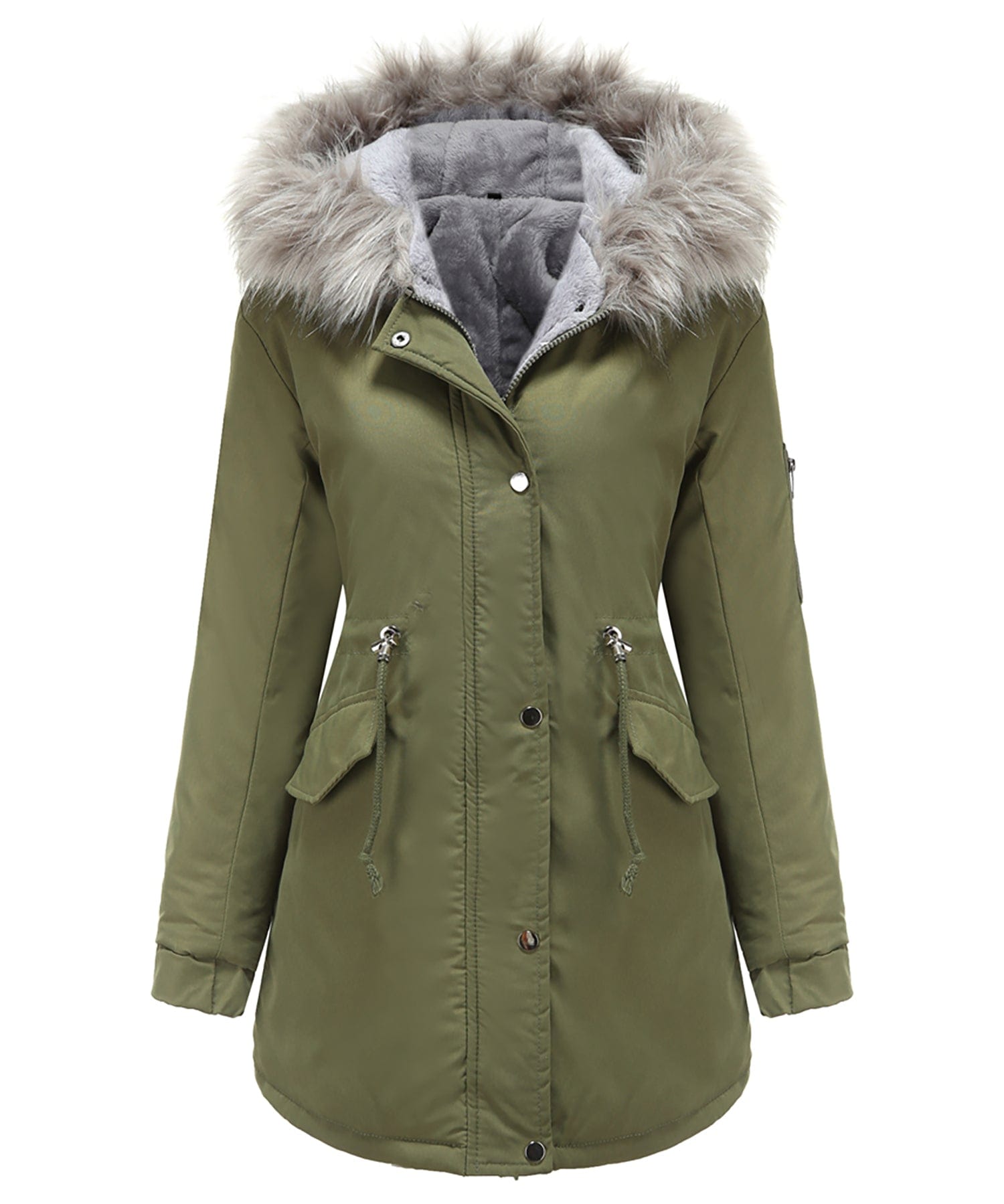 Sherpa-Lined Winter Coat with Faux Fur Hood