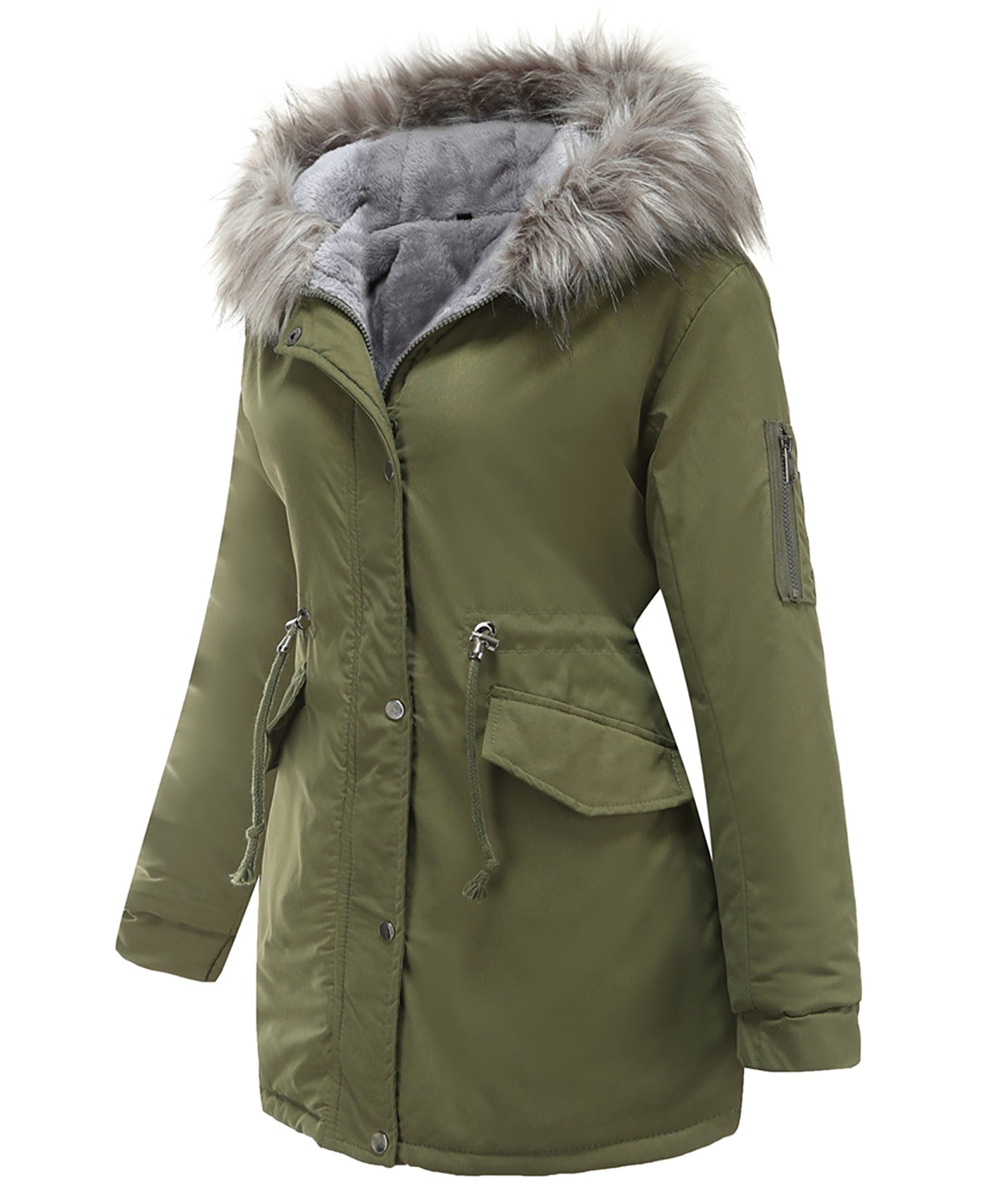 Sherpa-Lined Winter Coat with Faux Fur Hood