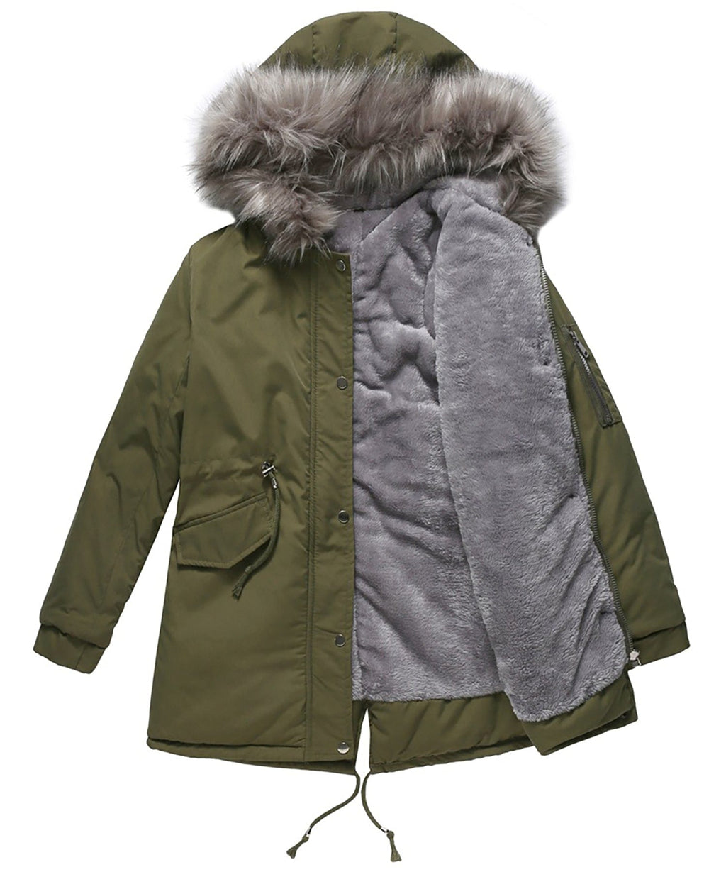 Sherpa-Lined Winter Coat with Faux Fur Hood