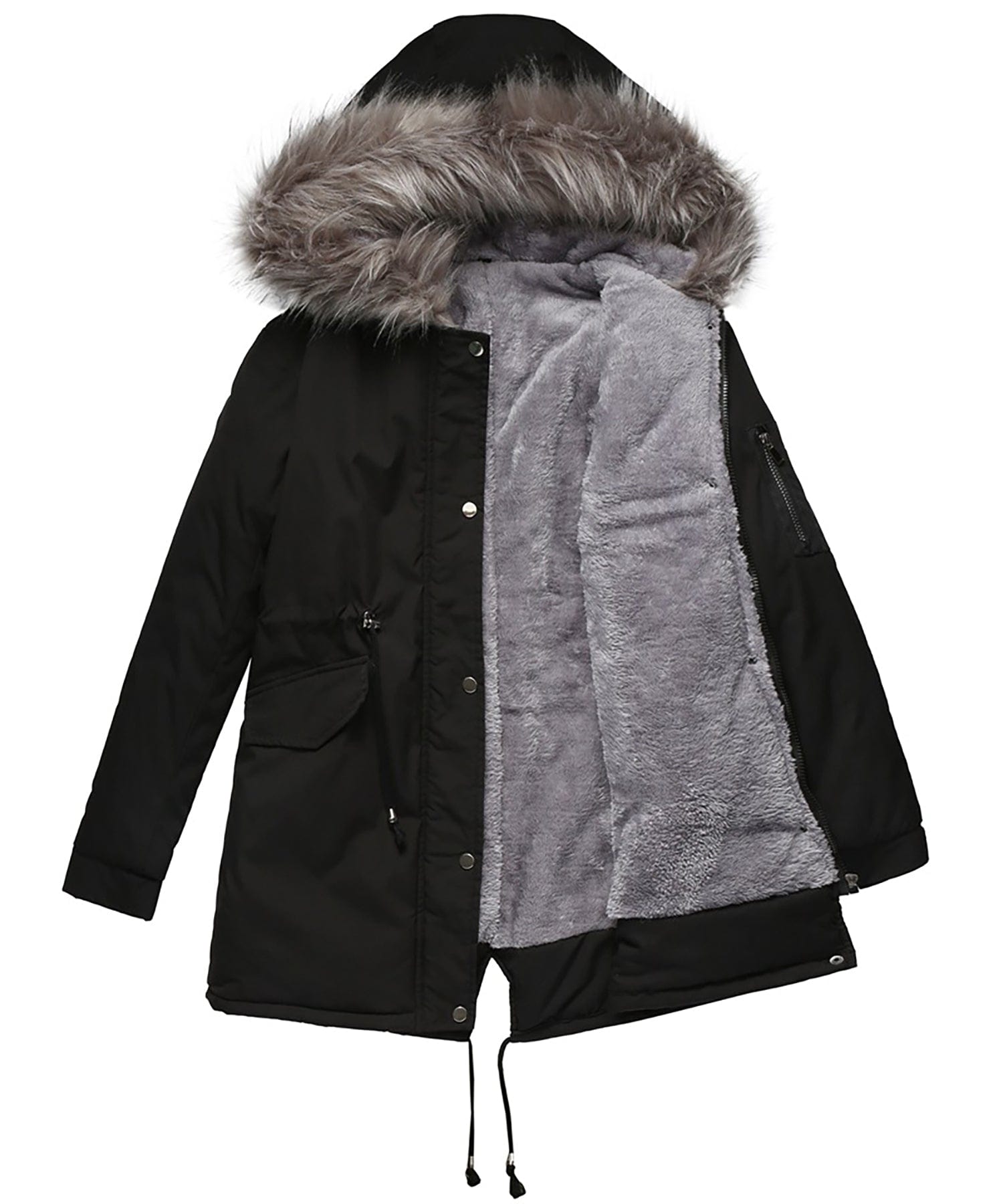 Sherpa-Lined Winter Coat with Faux Fur Hood