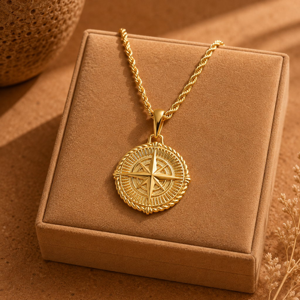 - Men’s Gold Compass Pendant Necklace