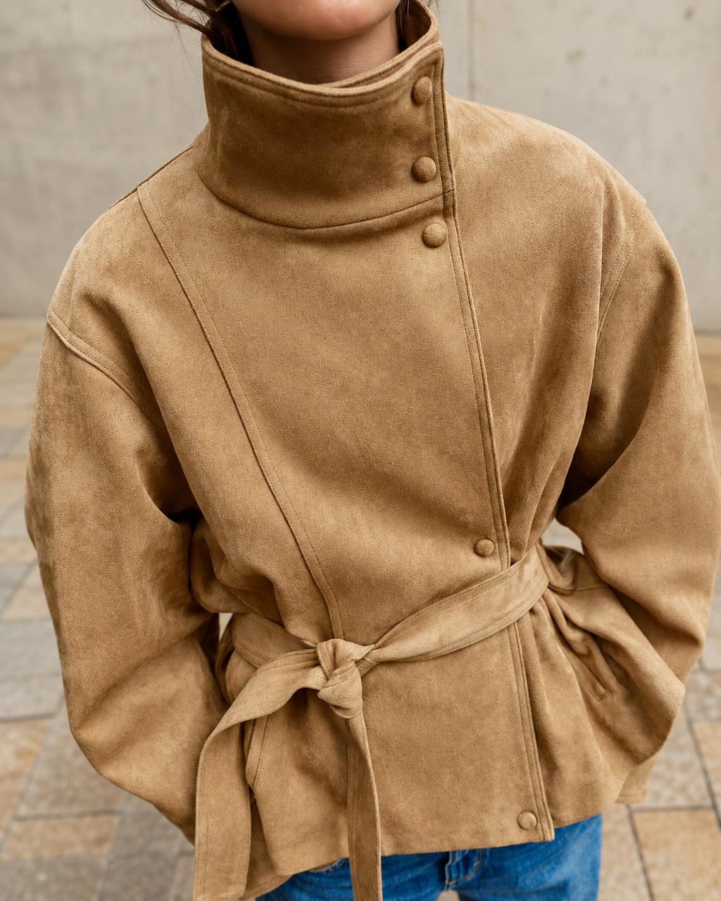 Belted Suede-Effect Jacket