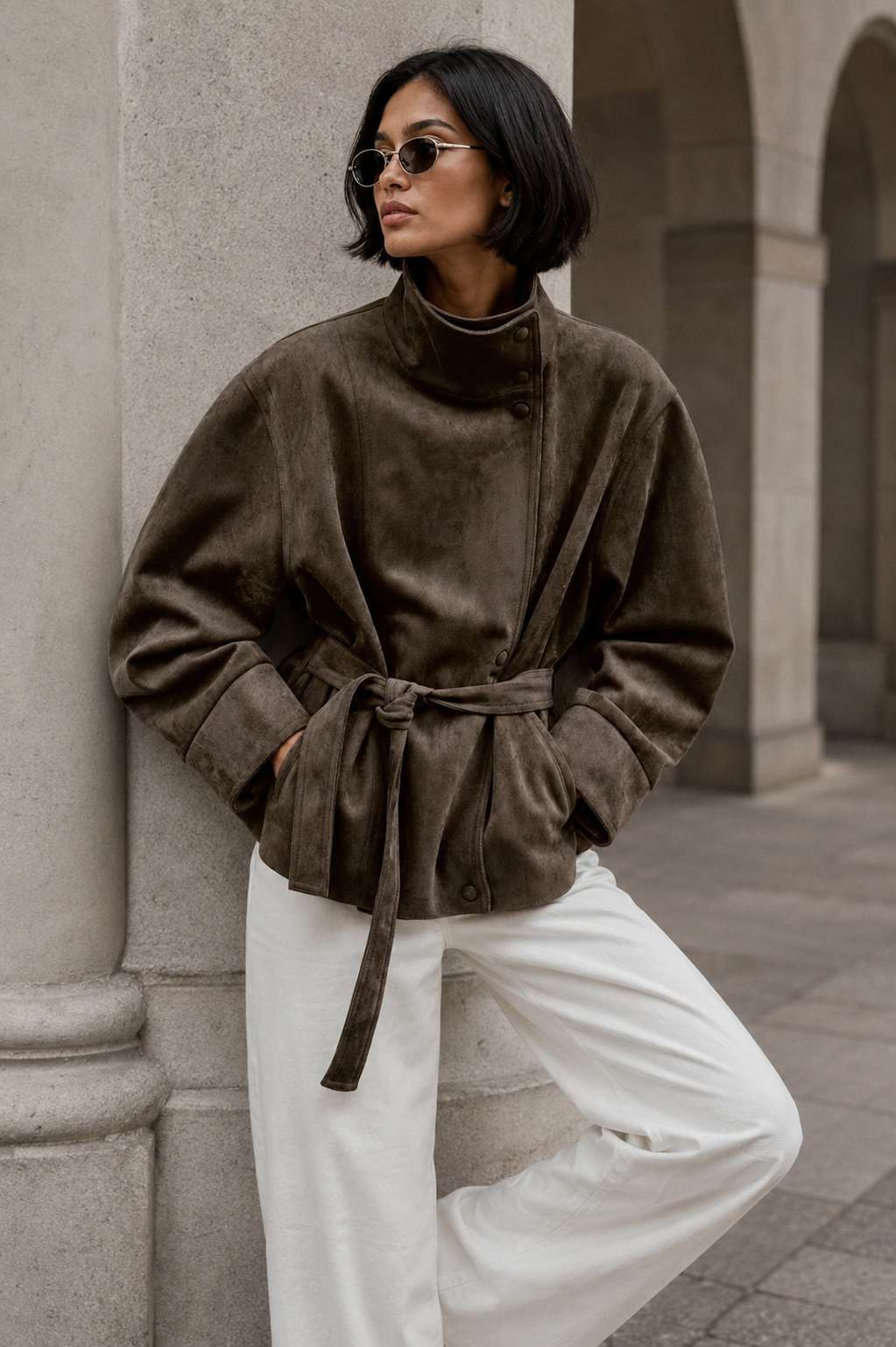 Belted Suede-Effect Jacket