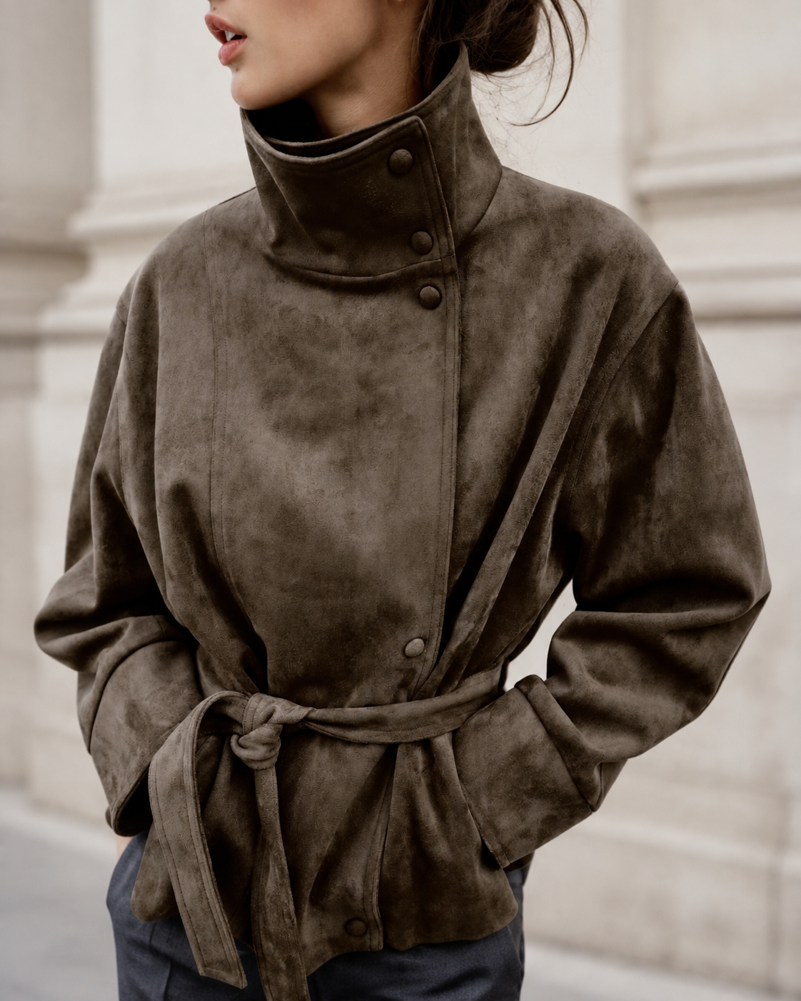 Belted Suede-Effect Jacket