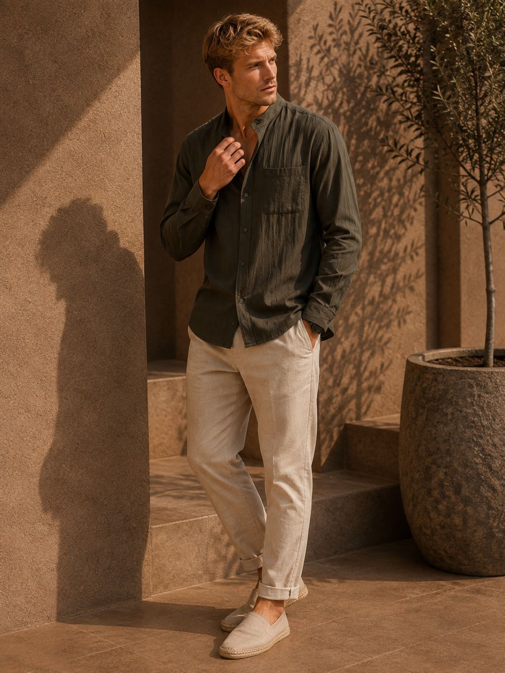 - Heritage Mandarin Linen Shirt