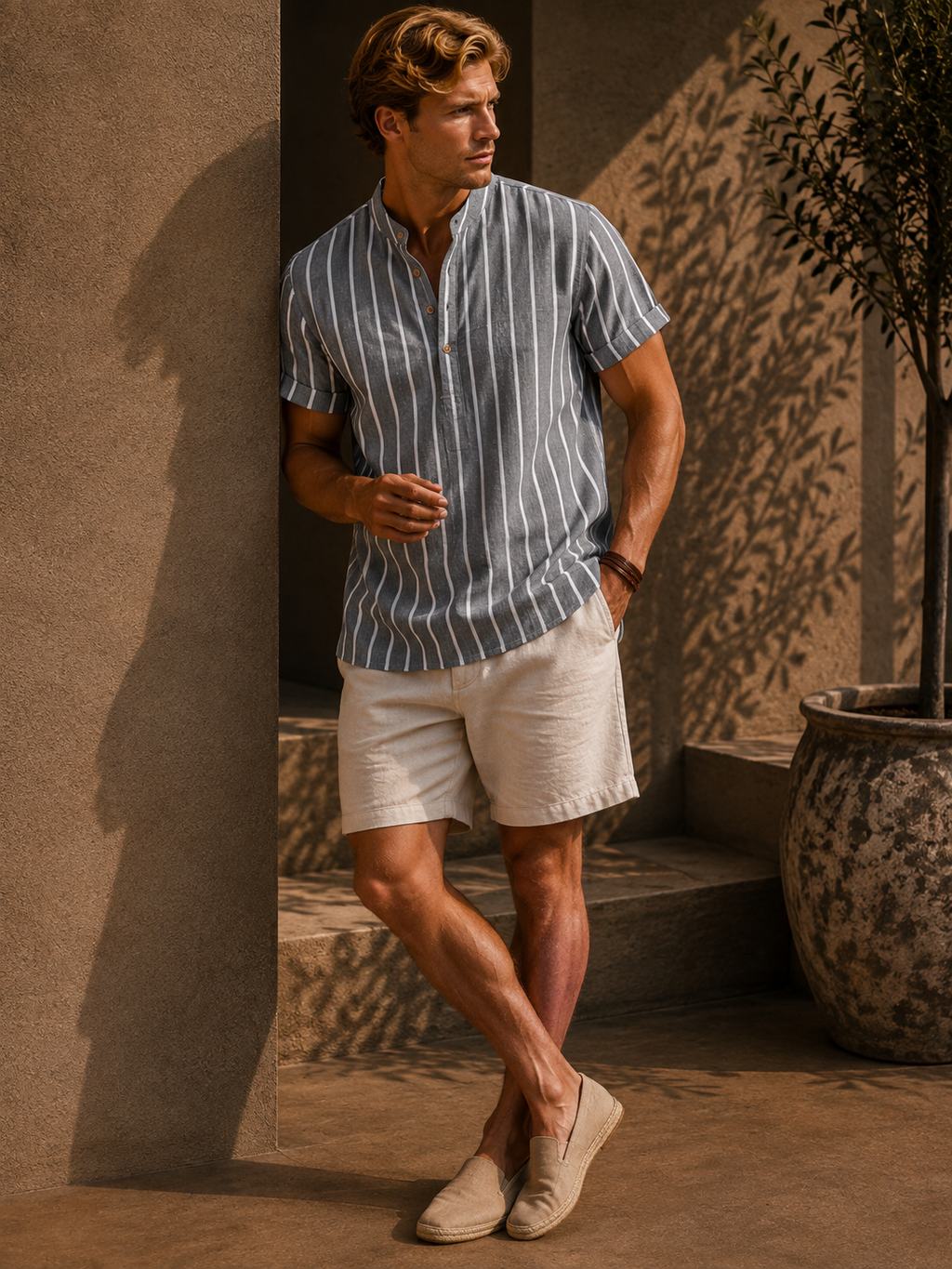 - Santorini Stripe Linen Shirt