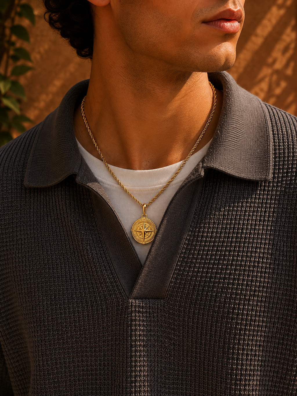 - Men’s Gold Compass Pendant Necklace