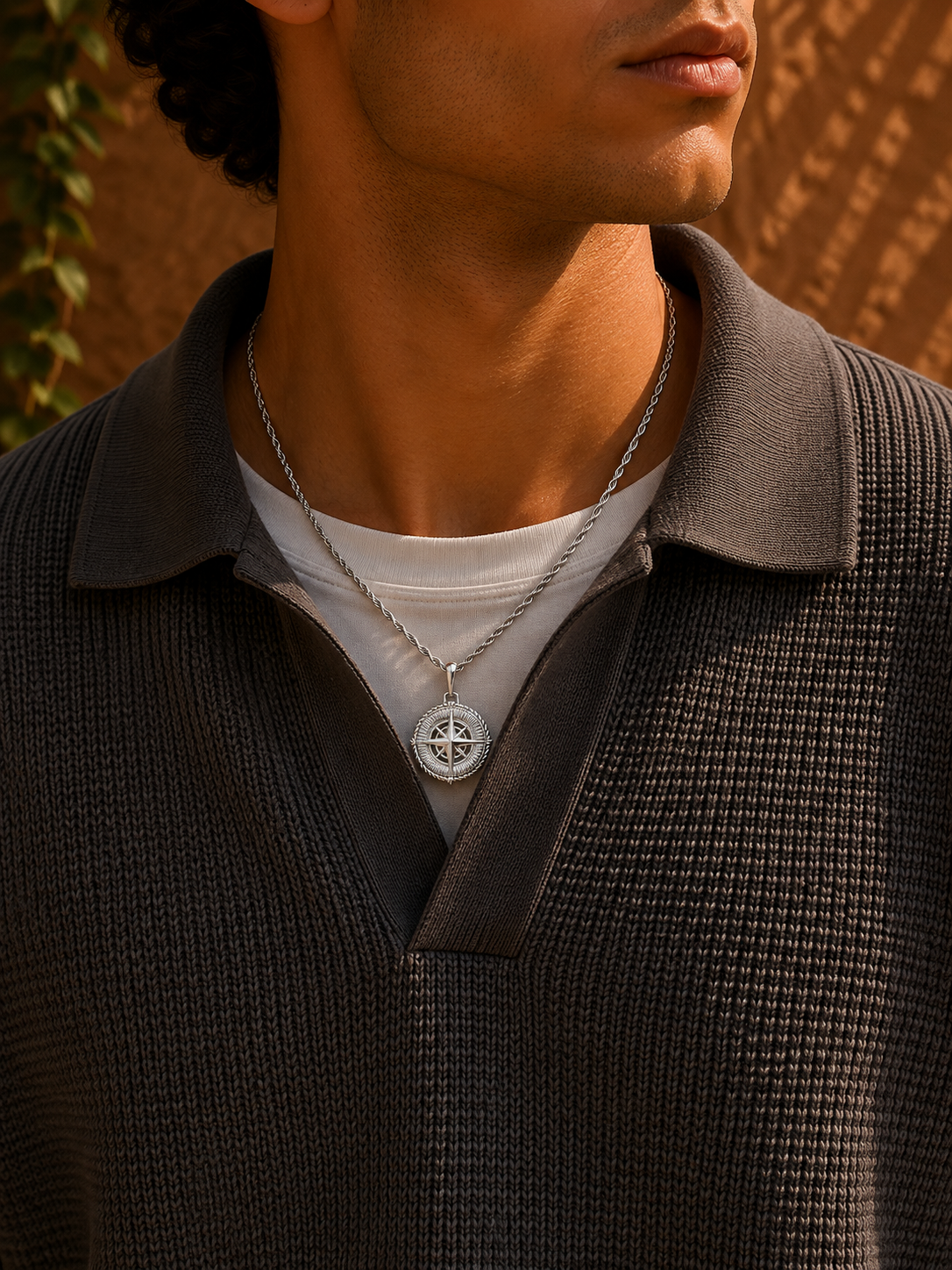 - Men’s Gold Compass Pendant Necklace