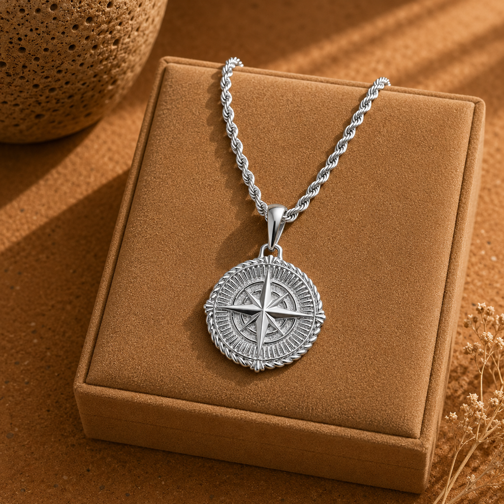 - Men’s Gold Compass Pendant Necklace