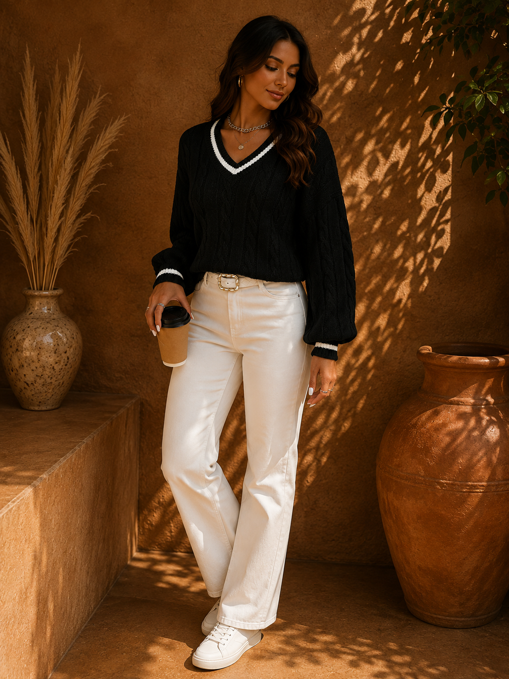 - Cambridge Cable-Knit V-Neck Sweater