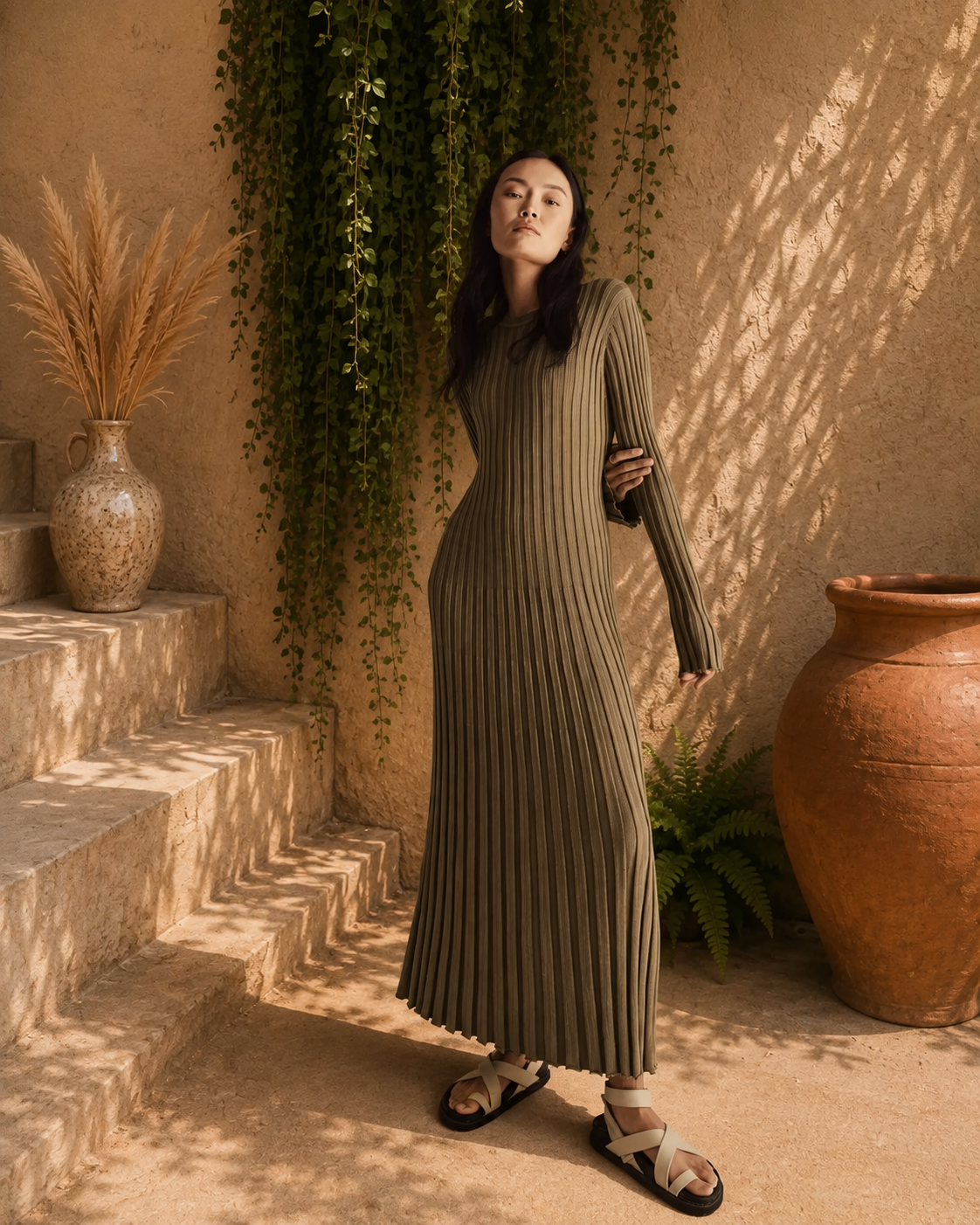 - Élodie Ribbed Knit Maxi Dress