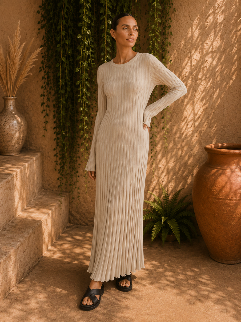 - Élodie Ribbed Knit Maxi Dress