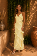 Amélie Ruffle Halter Maxi Dress