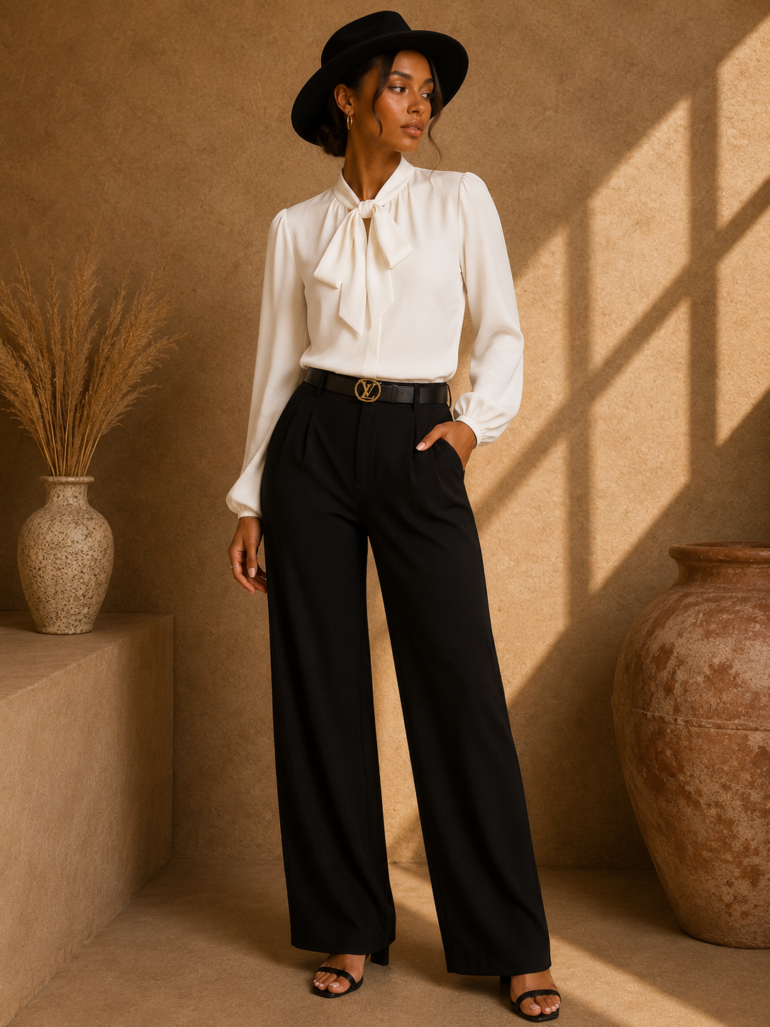 Amara™ Bow Neck Long Sleeve Blouse