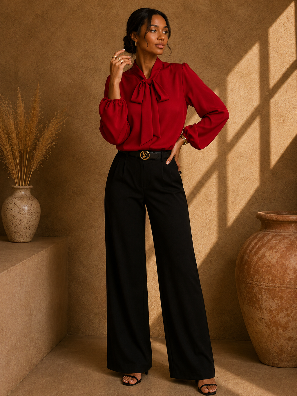 Amara™ Bow Neck Long Sleeve Blouse