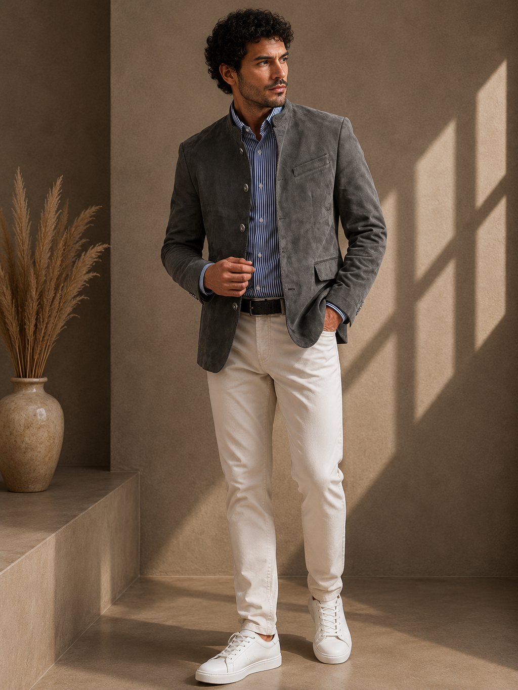 - Men’s Stand Collar Blazer Long Sleeve