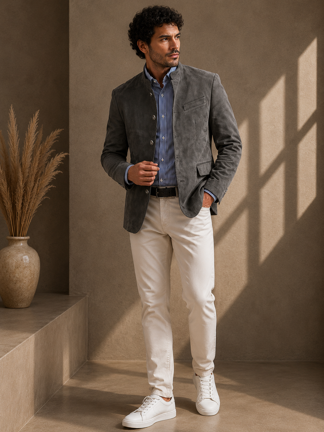 - Men’s Stand Collar Blazer Long Sleeve