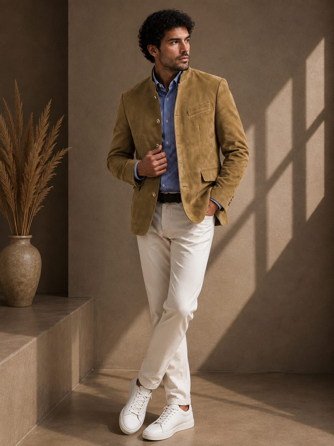 - Men’s Stand Collar Blazer Long Sleeve