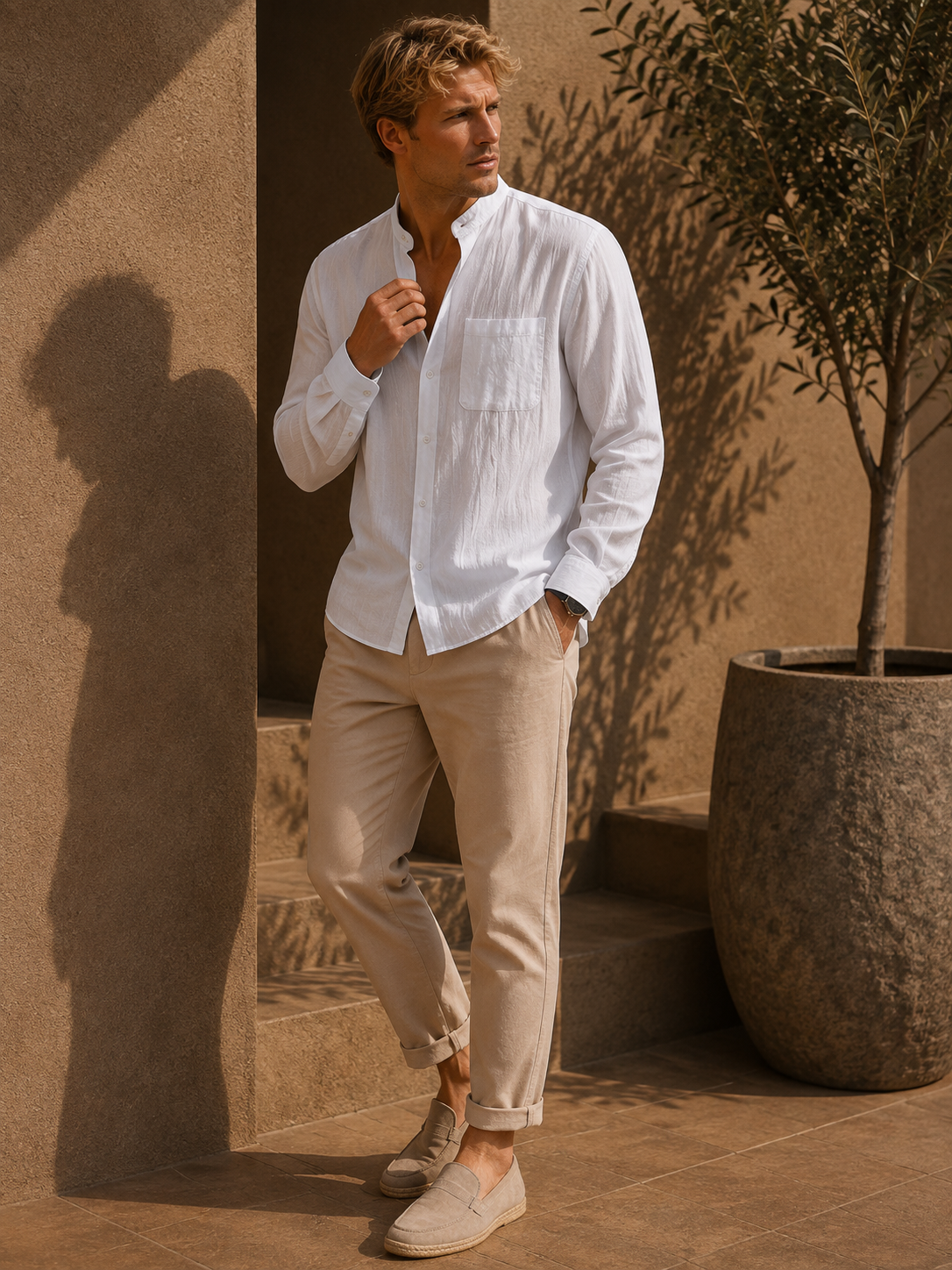 - Heritage Mandarin Linen Shirt