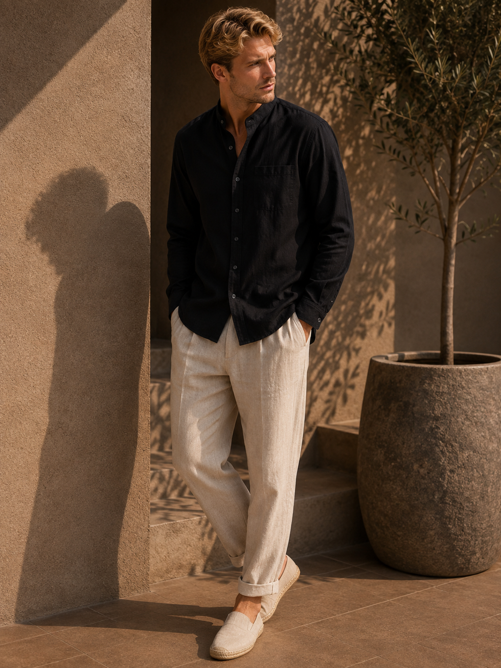 - Heritage Mandarin Linen Shirt