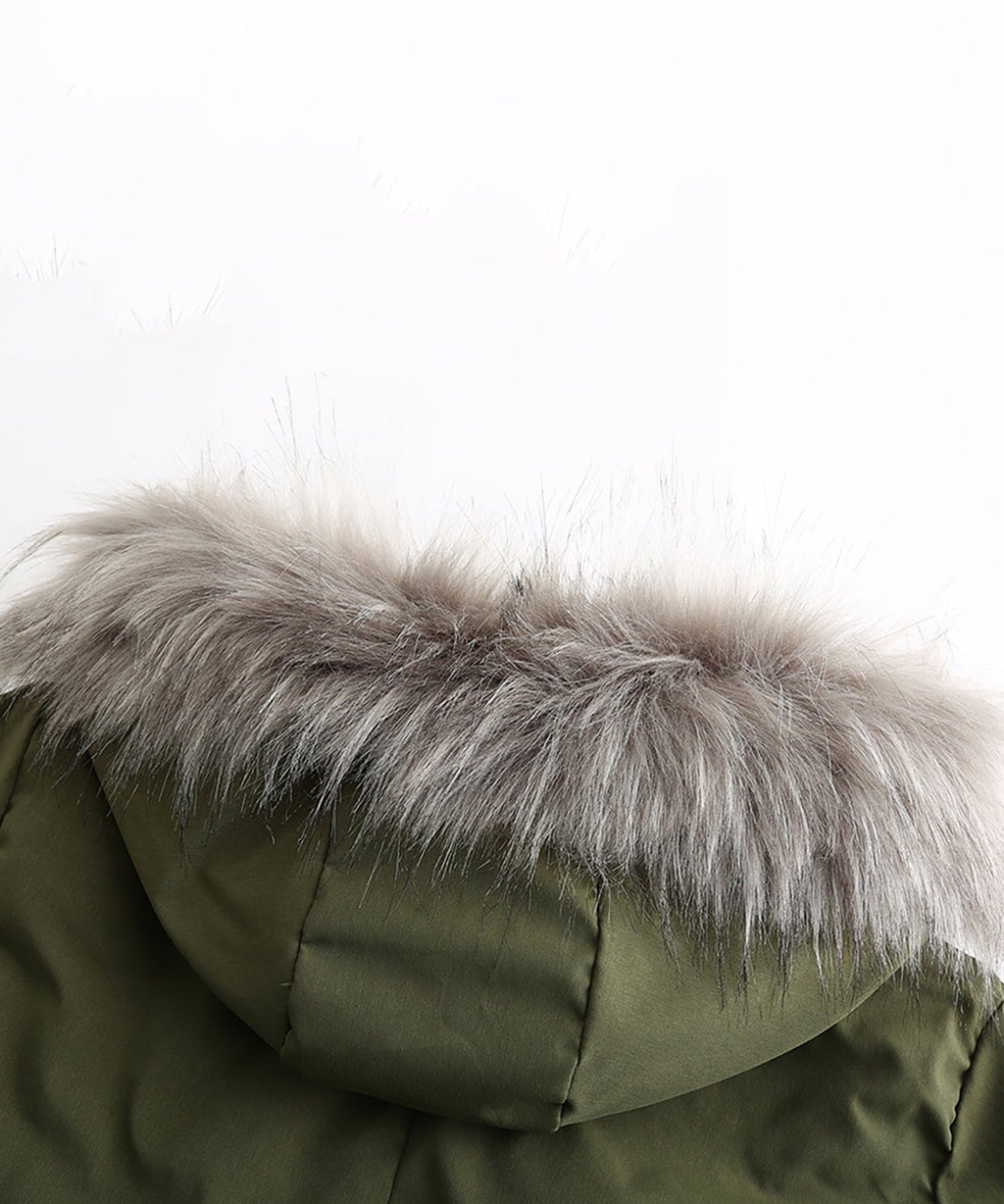 Sherpa-Lined Winter Coat with Faux Fur Hood