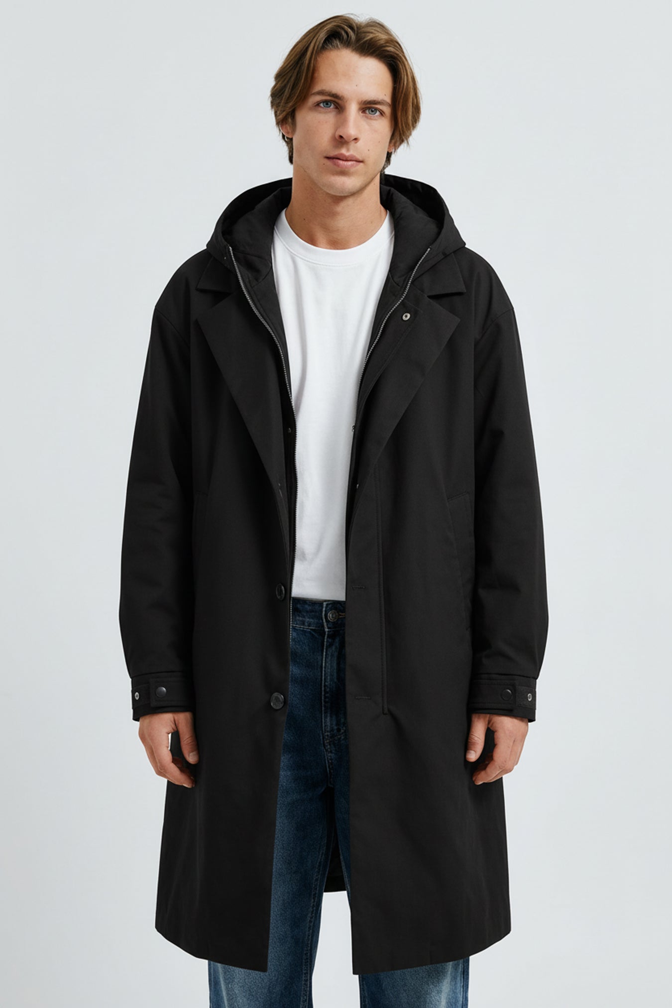 - Men’s Hooded Trench Coat Zip Up
