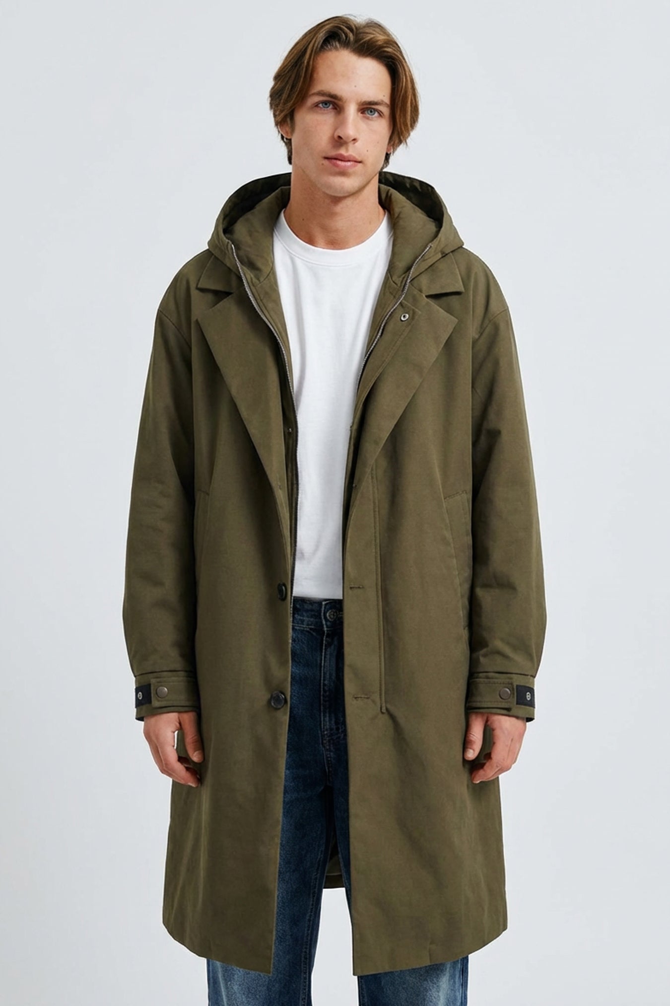 - Men’s Hooded Trench Coat Zip Up