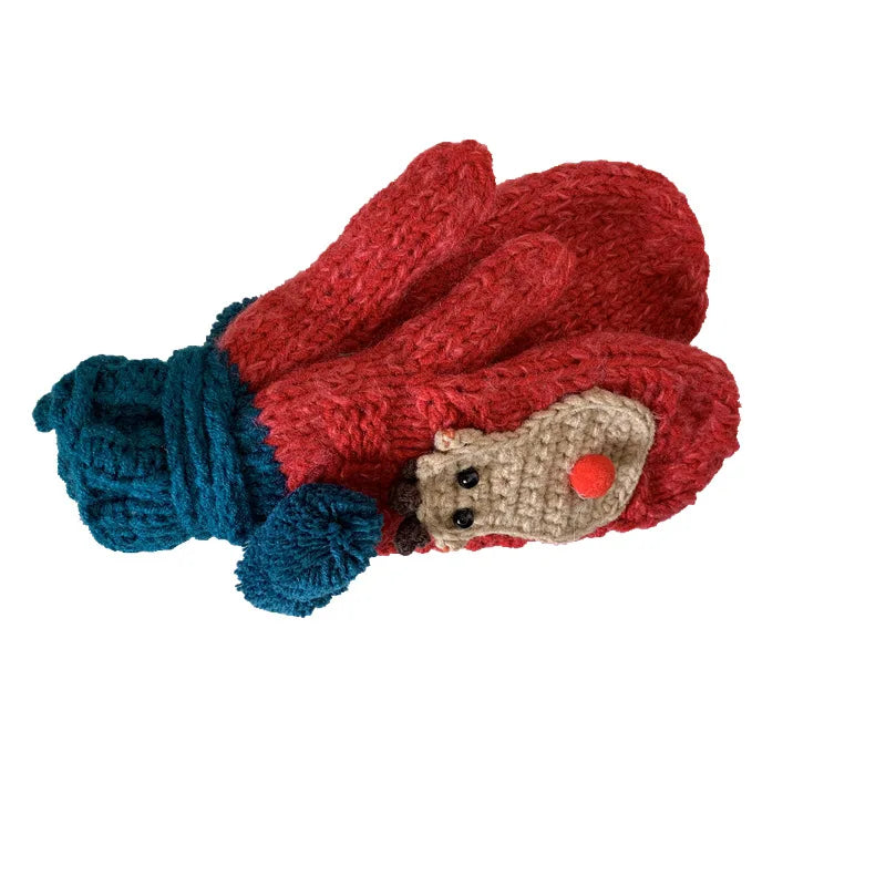 Festive Elk Plus-Velvet Mittens – Warm Hanging-Neck Winter Gloves