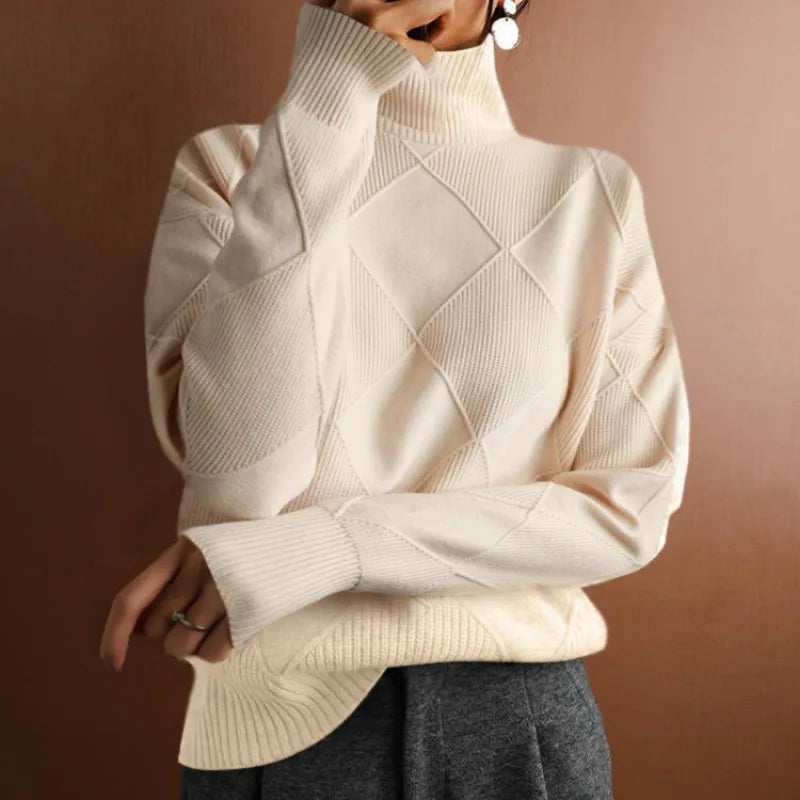 Geometric Knit Wool-Blend Turtleneck Sweater