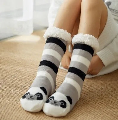Cute Fuzzy Christmas Socks – Warm Plush Penguin & Deer Non-Slip Floor Slippers
