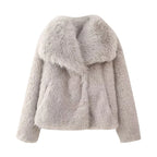 Women’s Chic Faux Fur Winter Coat – Solid Color Warm Lapel Collar Jacket