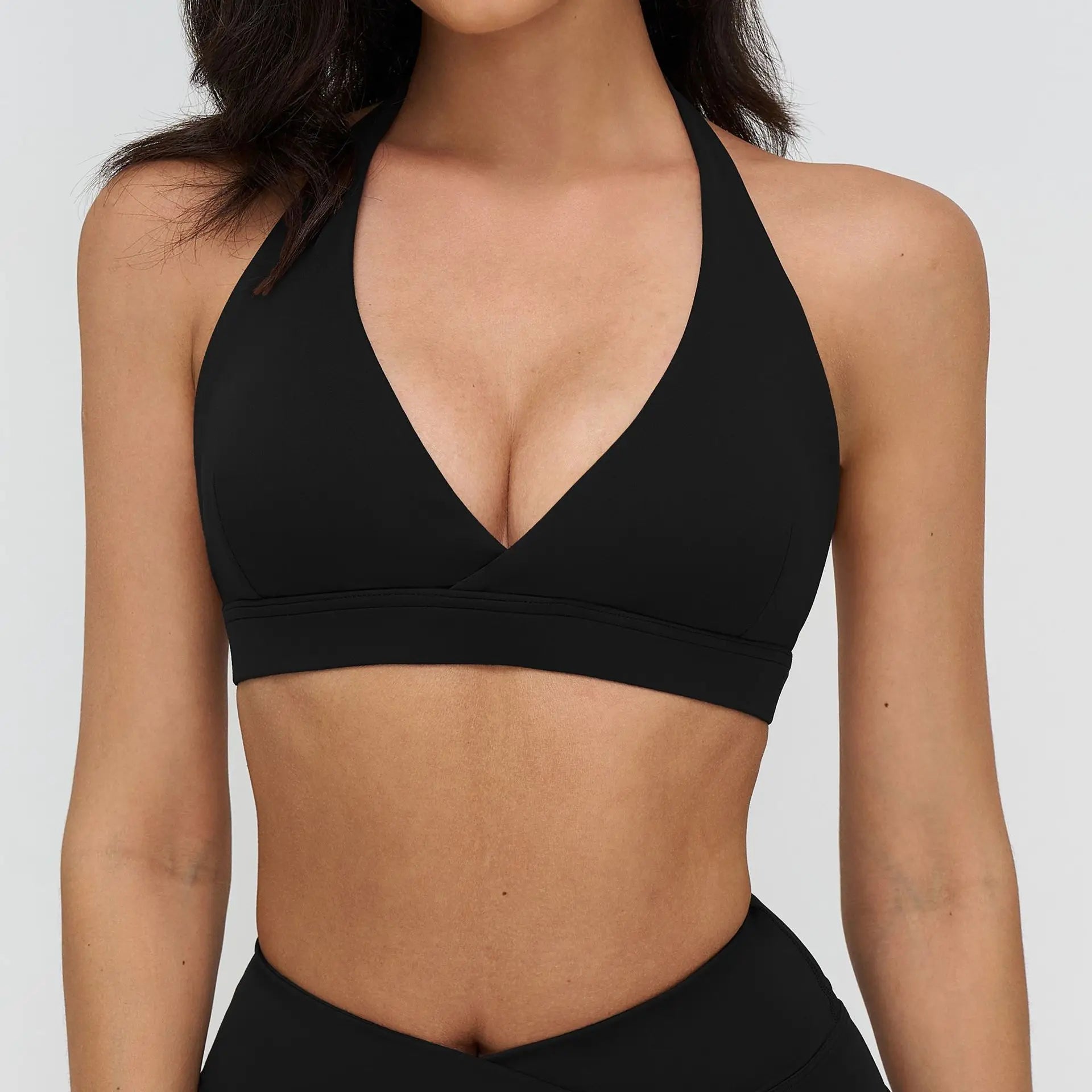 - Premium Deep-V Halter Sports Bra