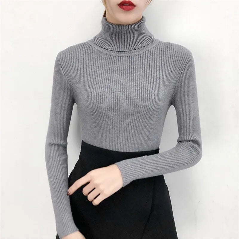 - Premium Ribbed Turtleneck Knit Sweater