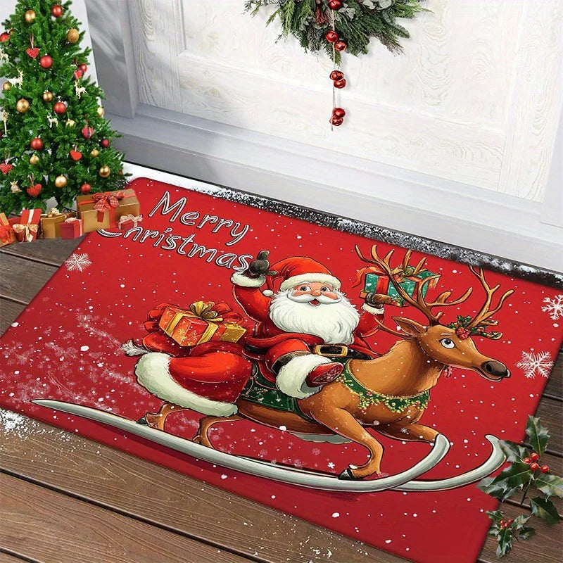 Red Santa & Gingerbread Man Christmas Door Mat – Welcome the Holidays with Joy