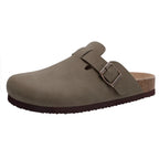Philipberk Unisex Suede Clogs – Soft Leather Slip-On Sandals with Cork Footbed & Adjustable Buckle