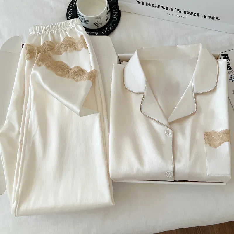 Philiberk Ice Silk Lace-Trim Nightwear Set for Women