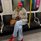 Gradient Faux Fur Coat with Oversized Collar