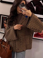 Brown Knit Cardigan – Women’s Elegant Lapel Sweater Coat