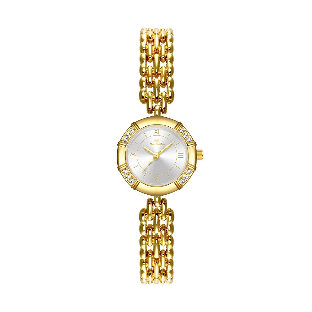 Vintage Gold Women’s Octagon Watch with Roman Numerals – Rhinestone Quartz Dress Watch