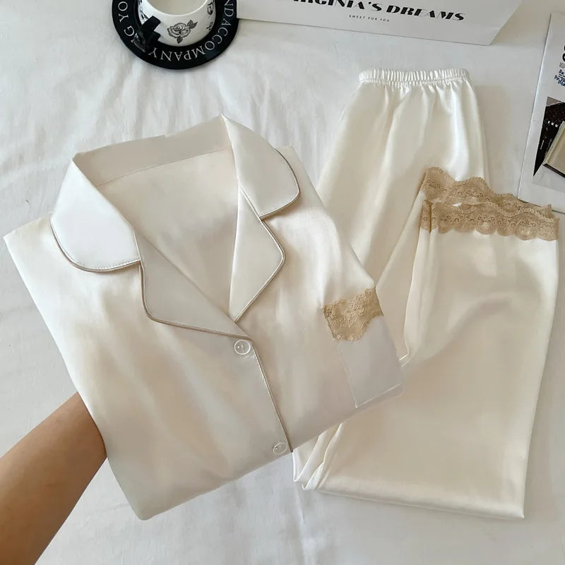 Philiberk Ice Silk Lace-Trim Nightwear Set for Women