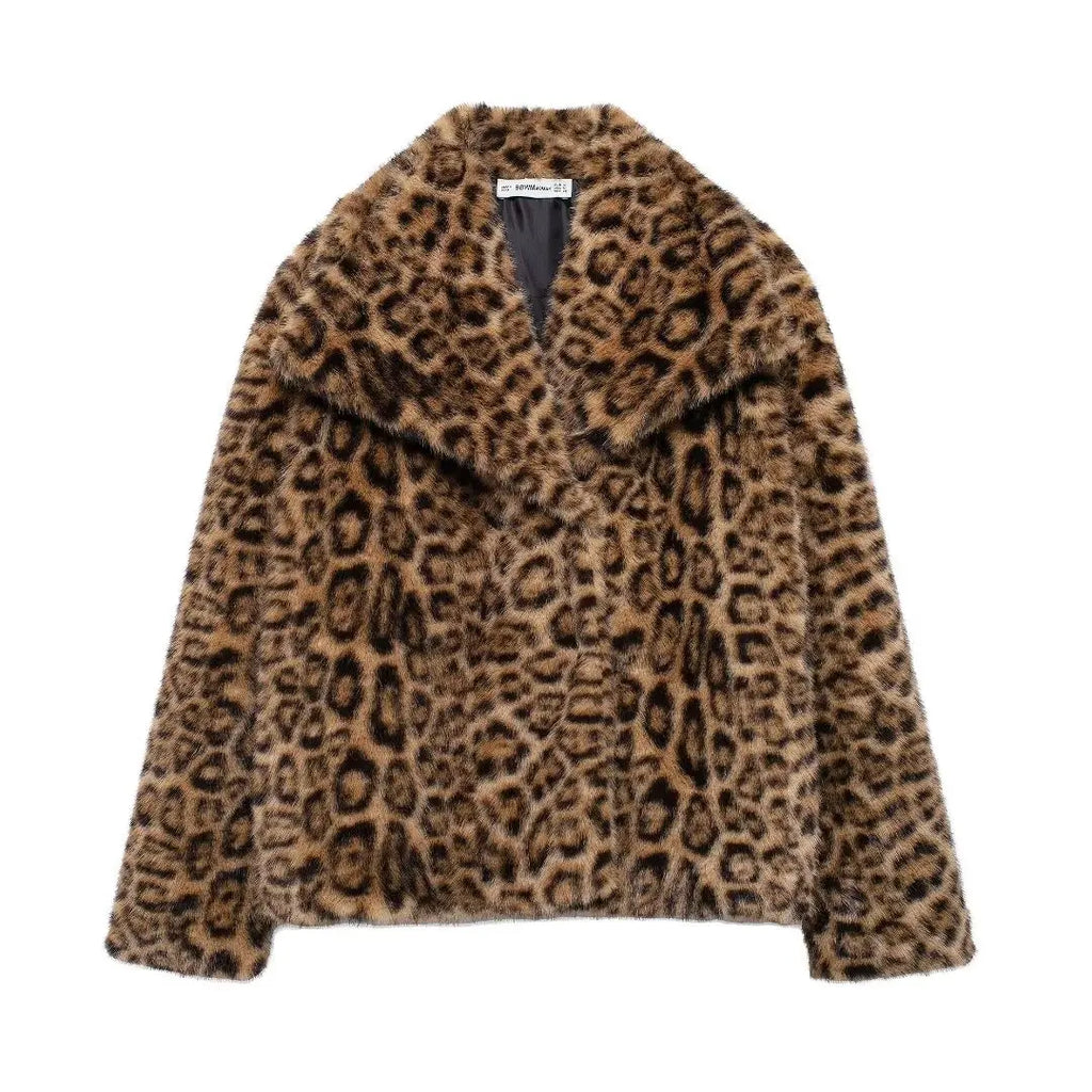 Women’s Chic Faux Fur Winter Coat – Solid Color Warm Lapel Collar Jacket