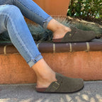 Philipberk Unisex Suede Clogs – Soft Leather Slip-On Sandals with Cork Footbed & Adjustable Buckle