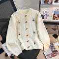 Retro Embroidered Twist Sweater Jacket – Women’s Thick Knit Cardigan
