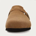 Philipberk Unisex Suede Clogs – Soft Leather Slip-On Sandals with Cork Footbed & Adjustable Buckle