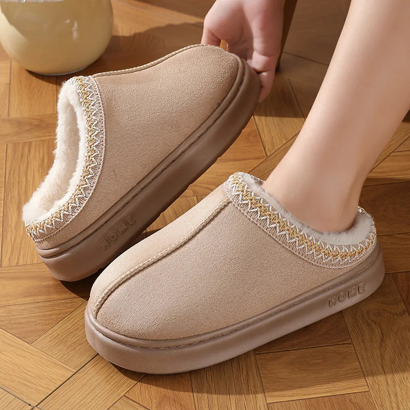 Fluffy Platform Slippers for Women – Warm Plush Winter Home Slippers