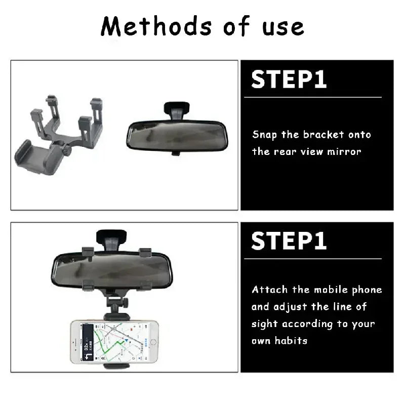 360° Car Phone Holder – Adjustable Rearview Mirror Mount Stand